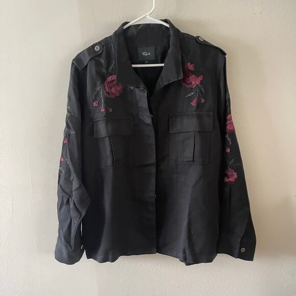 Rails Elliot Shacket Womens Small Black Burgundy Floral Embroidered Shirt Jacket - Picture 1 of 11